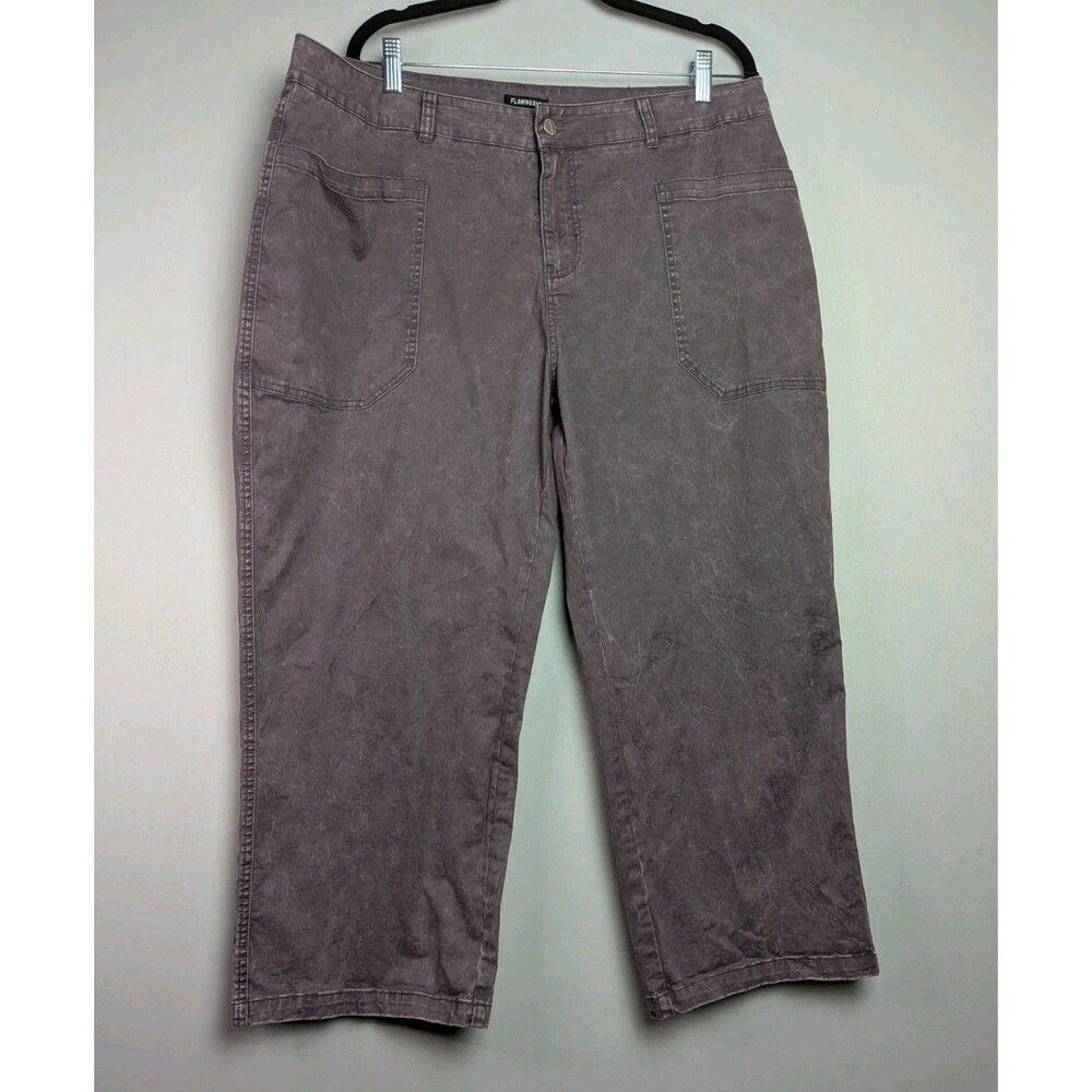 Flamingals Cropped Pants Women's 3XL Stonewash Purple Wide Leg Straight Jeans